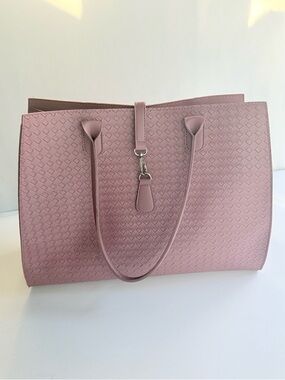 ULTA Beauty Large Woven Dusty Mauve Tote Bag with Fold Over Hook Closure